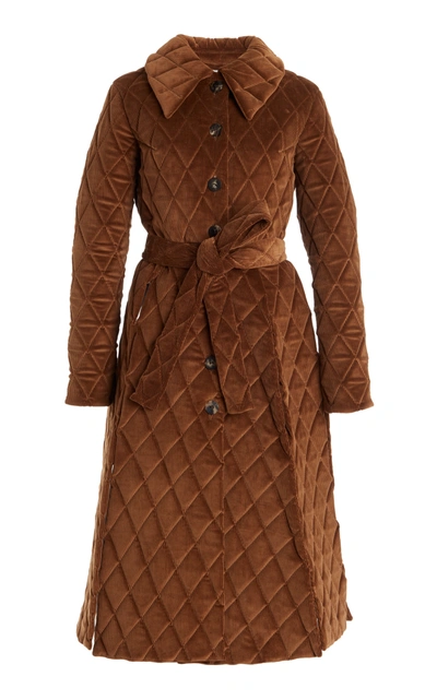 A.w.a.k.e. Asymmetric Belted Quilted Cotton-corduroy Coat In Brown
