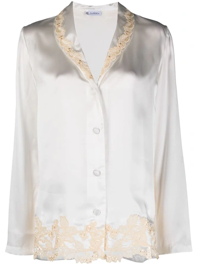 La Perla Floral Lace-appliqué Silk Trousers In White