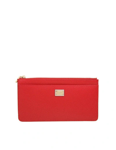 Dolce & Gabbana Card Holder In Red Leather In Rosso