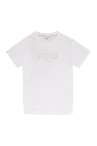 Fendi Kids' Logo Cotton T-shirt In White