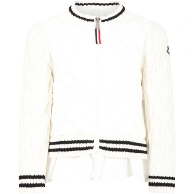Moncler Kids' Ivory Cardigan For Girl With Logo