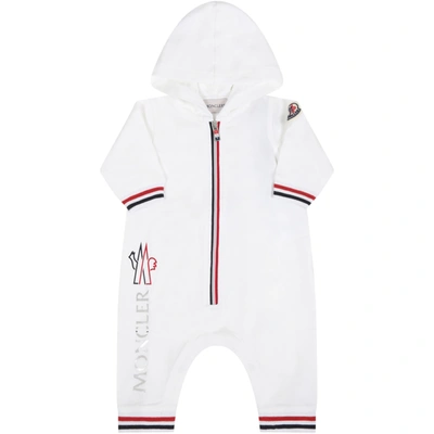 Moncler White Romper For Babyboy With Logo