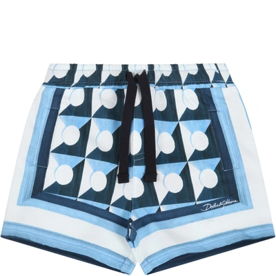 Dolce & Gabbana Babies' Jersey Jogging Shorts With Geometric Print In Blue