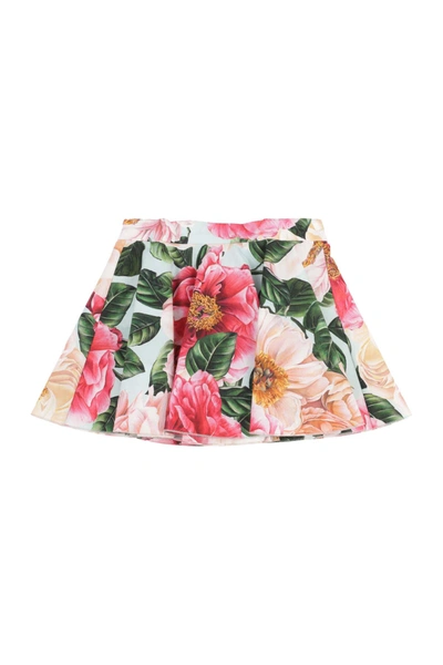 Dolce & Gabbana Babies' Floral Print Cotton Skirt In Ai Rosa
