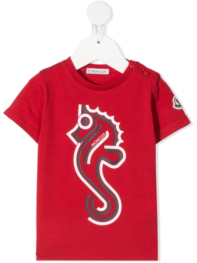 Moncler Babies' Seahorse-print T-shirt In Red