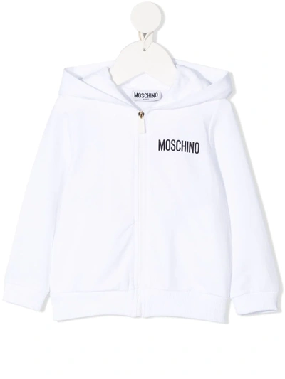 Moschino Babies' Teddy Bear 印花拉链连帽衫 In White