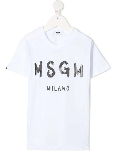 Msgm Kids' Logo Print T-shirt In White