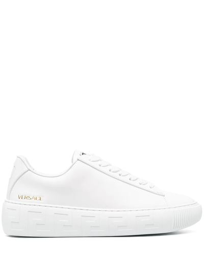 Versace La Greca Sneakers In White Leather