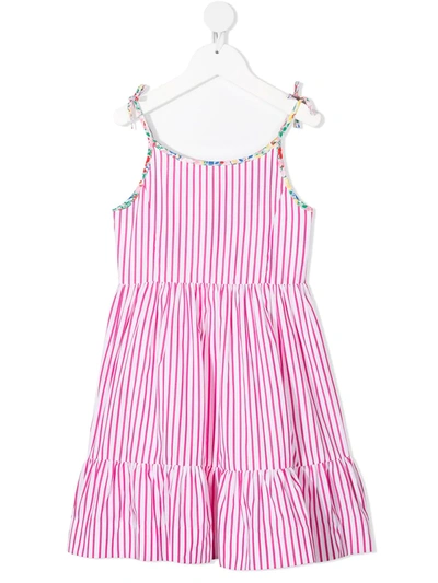 Ralph Lauren Teen Stripe-print Tiered Sleeveless Dress In Pink