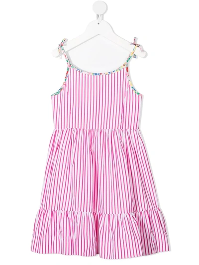 Polo Ralph Lauren Teen Stripe-print Tiered Sleeveless Dress In Pink