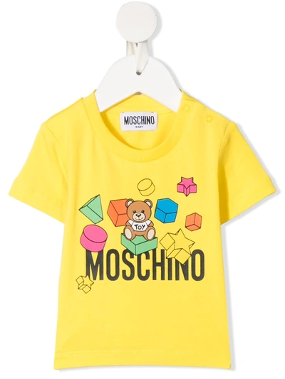 Moschino Babies' Teddy Bear-print Short-sleeved T-shirt In Yellow