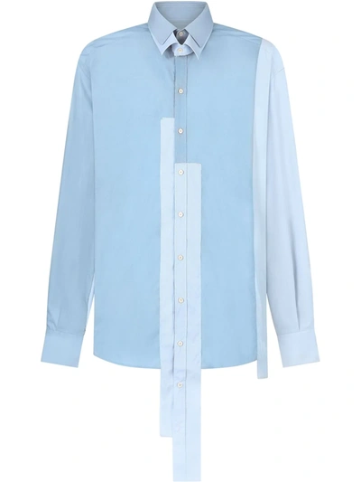 Dolce & Gabbana Multi-colored Stretch Cotton Shirt With Patch Embellishment In Blue