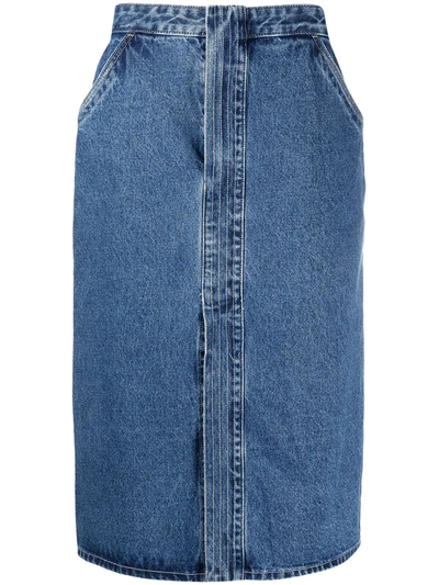 12 Storeez Denim Straight Skirt In Blue