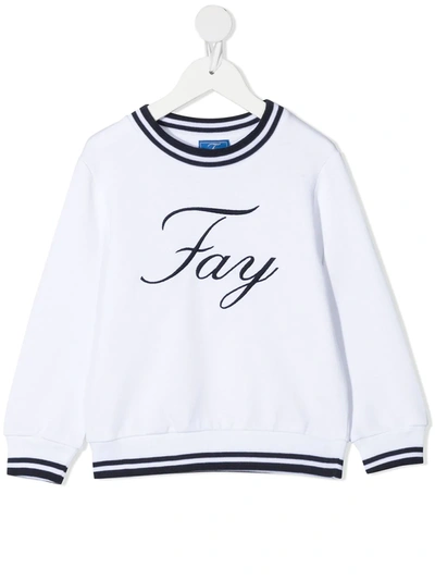 Fay Kids' Logo Embroidered Stripe Detail Sweatshirt In Bianco