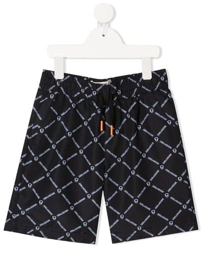 Zadig & Voltaire Kids' Checked Logo Print Swim Shorts In Black