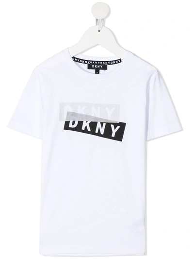 Dkny Kids' Logo印花t恤 In Bianco