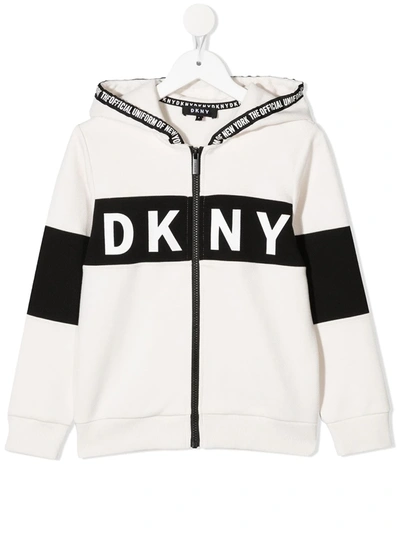 Dkny Kids' Logo Stripe Hoodie In White