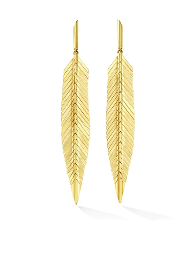 Cadar 18k Yellow Gold Medium Feather Drop Earrings