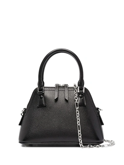 Maison Margiela Logo-patch Grained Leather Tote Bag In Schwarz