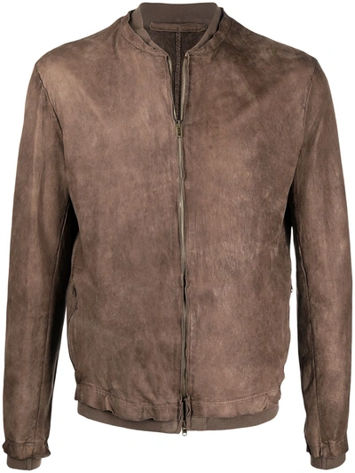 Salvatore Santoro Collarless Front-zip Jacket In Brown