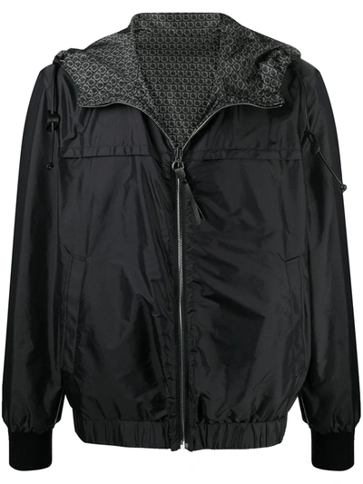 Ferragamo Lightweight Hooded Reversible Jacket In Black