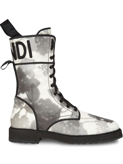 Fendi Floral-print Logo Ankle Boots In White
