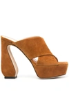 SERGIO ROSSI CRISS-CROSS PLATFORM SUEDE SANDALS