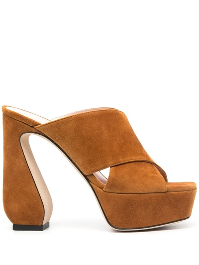 Sergio Rossi Criss-cross Platform Suede Sandals In Brown