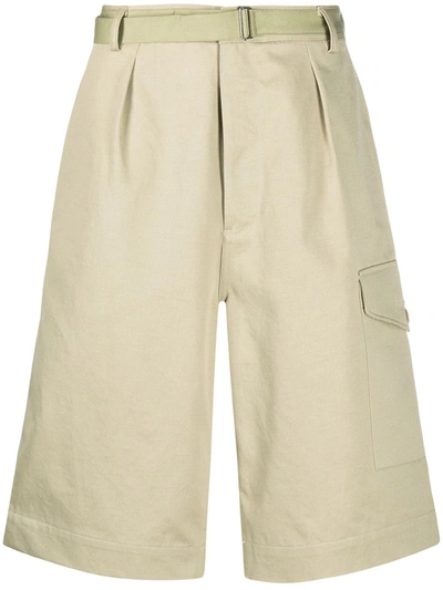 Auralee Finx' Belted Side Patch Pocket Cotton Chino Shorts In Green