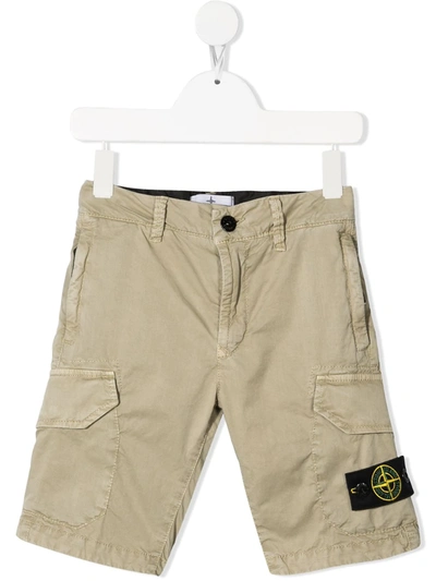 Stone Island Kids' Beige Cotton Bermuda Shorts With Logo