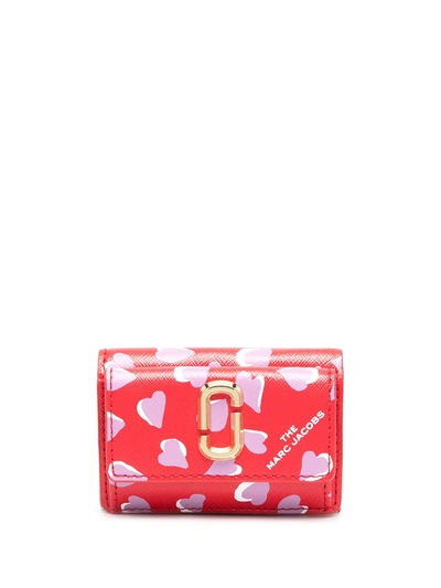 Marc Jacobs Heart-print Tri-fold Wallet In Red
