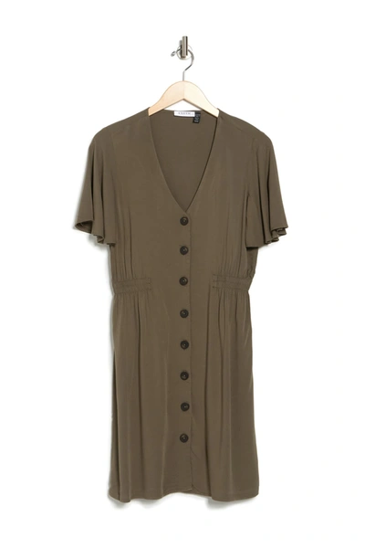 Rd Style Button Front Perfect Swing Dress In Moss