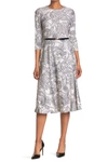 CALVIN KLEIN PAISLEY CREPE BELTED DRESS,195046904617