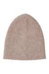 Amicale Cashmere Double Layer Rib Knit Hat In Beige