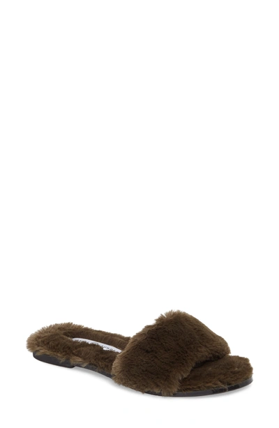 Chinese Laundry Mulholland Faux Fur Slide Sandal In Olive