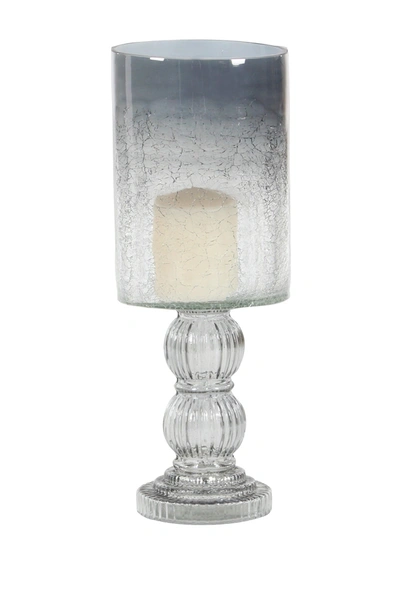 Willow Row Black Glass Handmade Turned Style Pillar Hurricane Lamp With Smoked Glass Finish