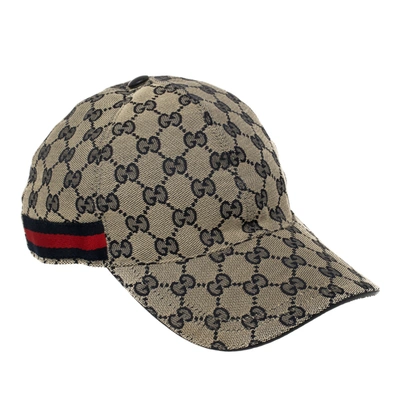 Pre-owned Gucci Ssima Canvas Web Detail Baseball Cap S In Beige