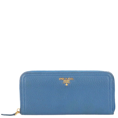 Pre-owned Prada Blue Leather Zip Around Wallet