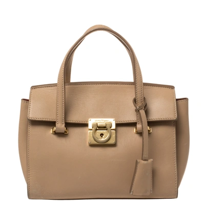 Pre-owned Ferragamo Beige Leather Mara Satchel