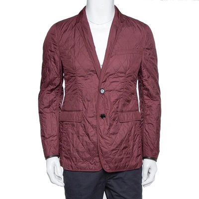 Pre-owned Burberry Burgundy Quilted Synthetic Long Jacket L