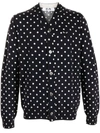 Comme Des Garçons Play Dot Print Wool Cardigan With Black Emblem In Blue