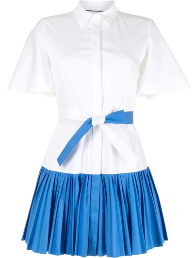 Alexis Felipa Self-tie Mini Shirtdress W/ Pleated Skirt In Blue