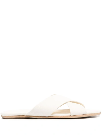 Pedro Garcia Roma Leather Crisscross Slide Sandals In White