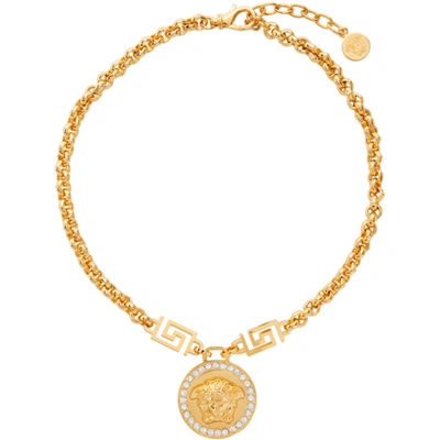 Versace Medusa Head Crystal Necklace In Gold