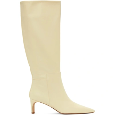 Jil Sander Off-white Pointy Toe Heeled Tall Boots In Beige