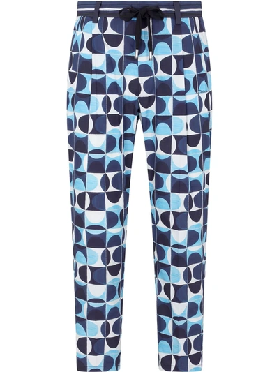 Dolce & Gabbana Geometric-print Cropped Trousers In Blue