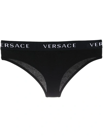 Versace Stretch Cotton Logo Band Briefs In Black
