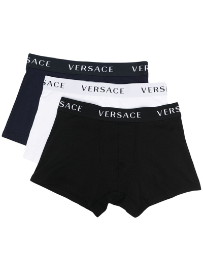 Versace Pack Of Three Logo Waistband Boxer Shorts In Multicolor