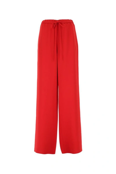 Valentino Women's Drawstring Silk Cady Wide-leg Pants In Red