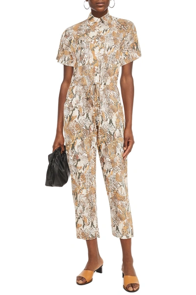 Enza Costa Cropped Snake-print Cotton Jumpsuit In Animal Print